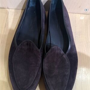 Baudoin & Lange Suede Pointed-Toe Loafers in Dark Brown